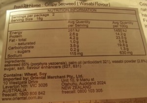 Crispy Seaweed (Wassabi Flavour) NUTRITION INFORMATION