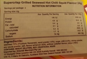 Super crisp Grilled Seaweed Hot Chilli Squid Flavor 24g NUTRITION INFORMATION